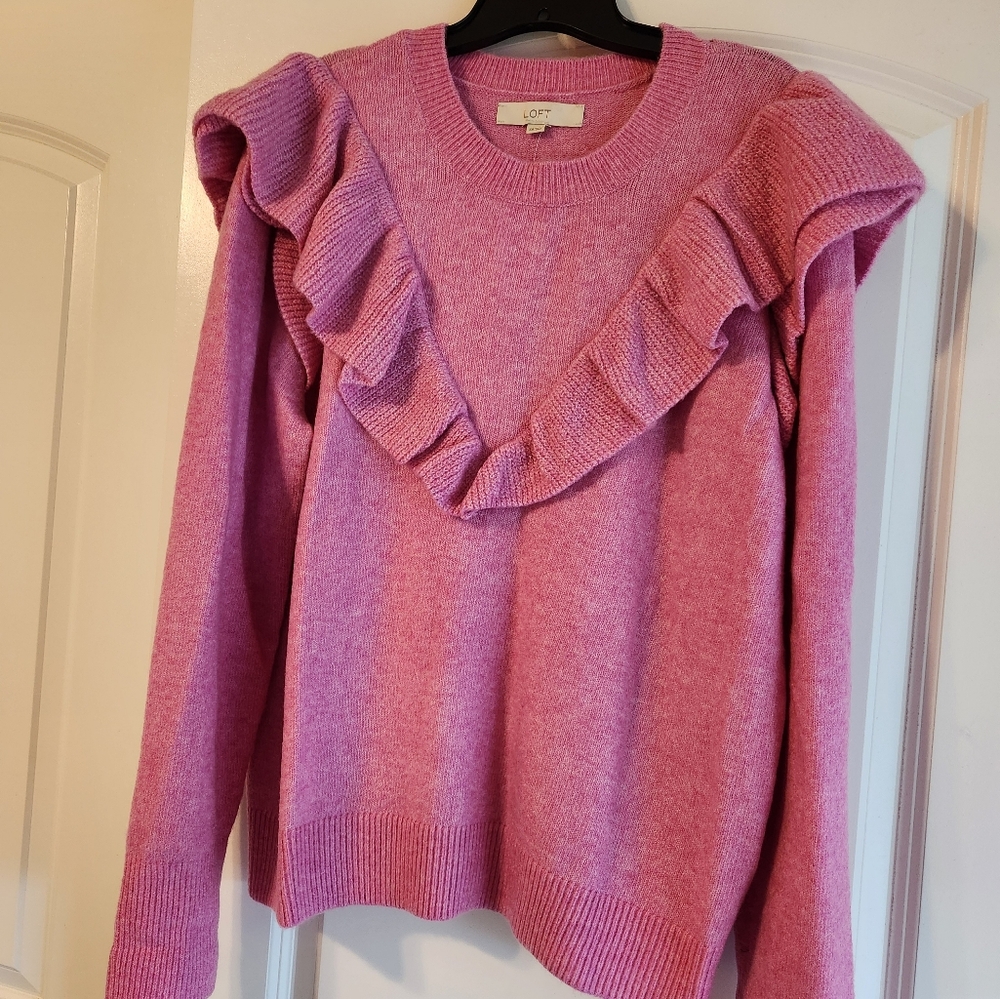 Pink Ruffle Yoke Neck Loft Sweater